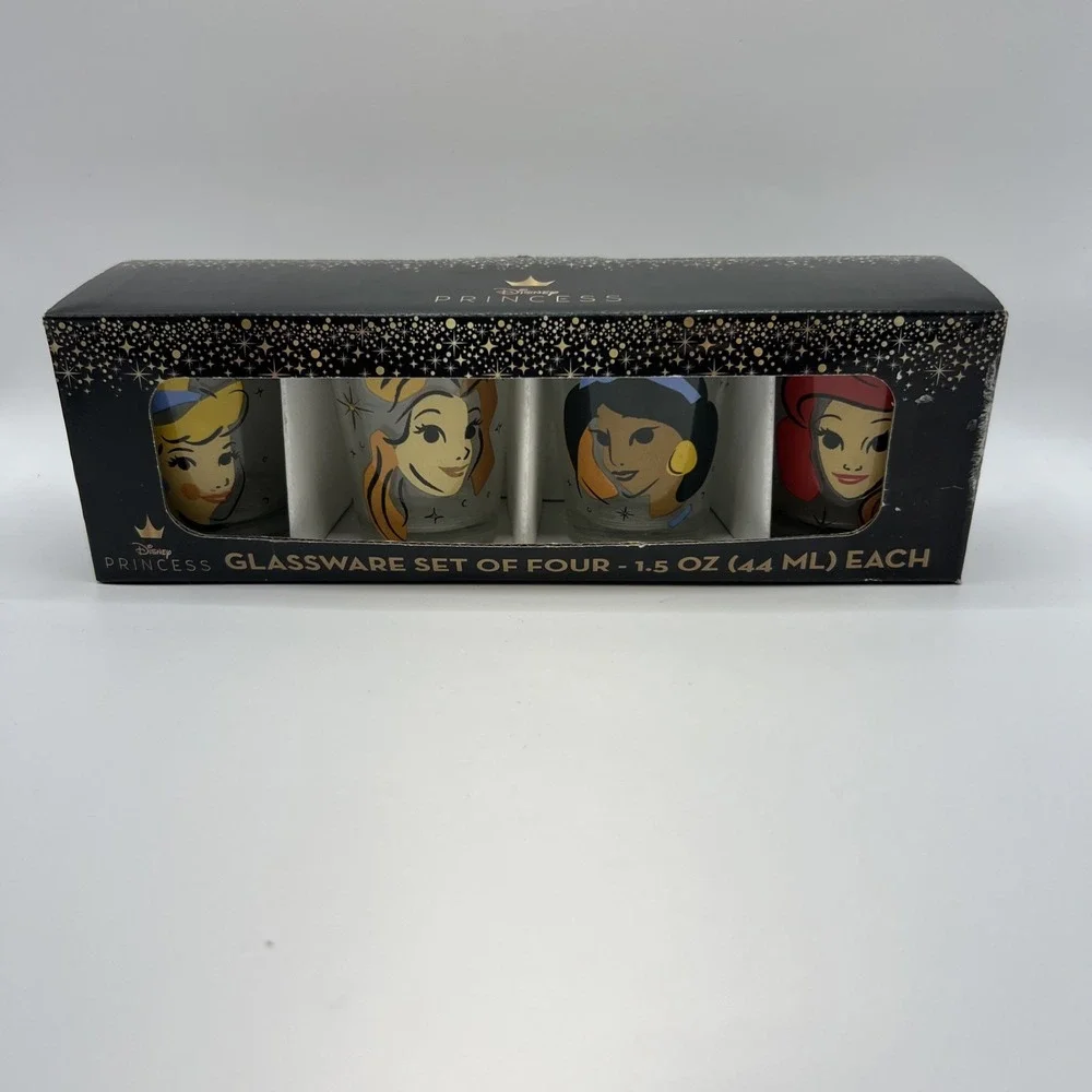 Disney Princess Shot Glassware Set of‎ 4 Glasses Cinderella Belle Ariel Jasmine